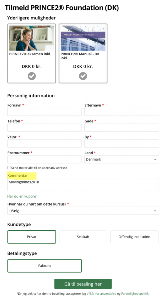 tilmeldingsfelt