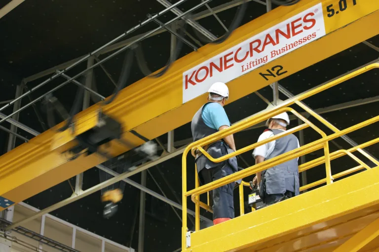 Crane Inspection, Service Technicians working up on the crane, Finland, 2009